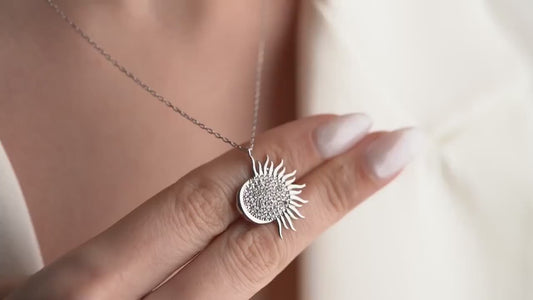 Sun and Moon Necklace - Handmade 925 Sterling Silver Gold Plated - Celestial Sunburst Pendant - Astrology Jewelry Gift for Her