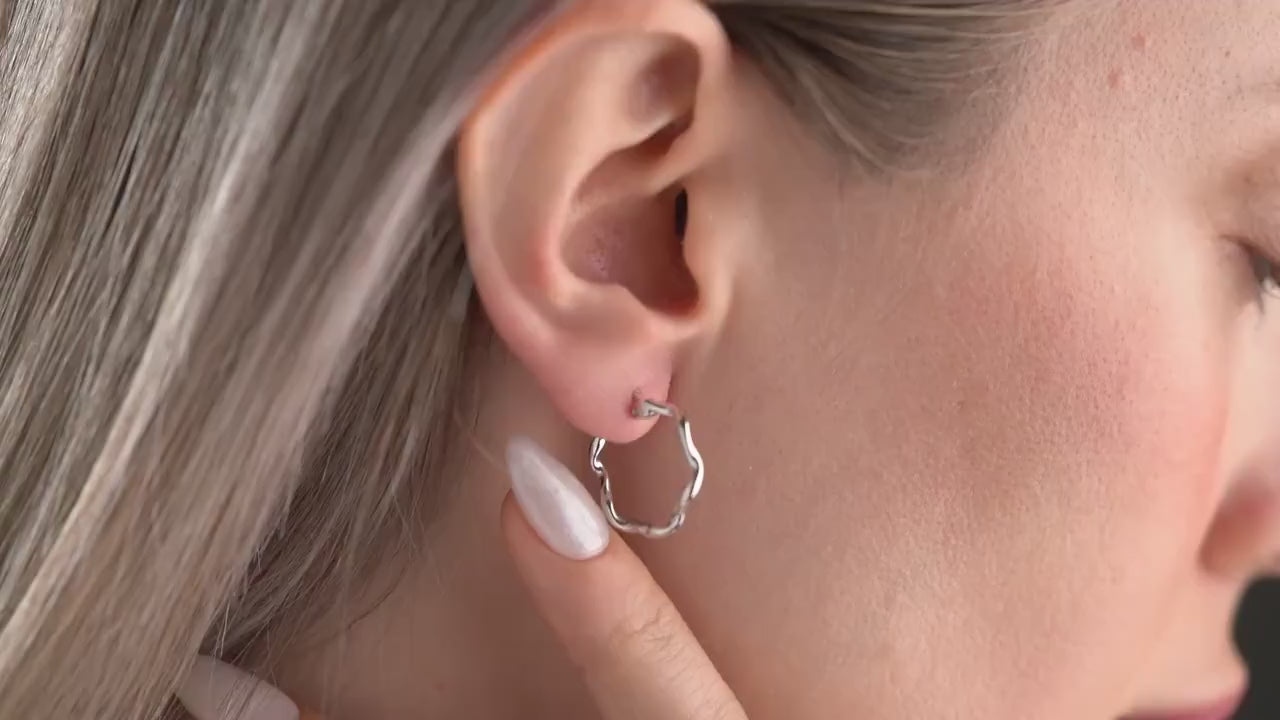 Wavy Hoop Earrings - Handmade 925 Sterling Silver Gold Plated - Textured Minimalist Hoops - Trendy Jewelry Gift for Her