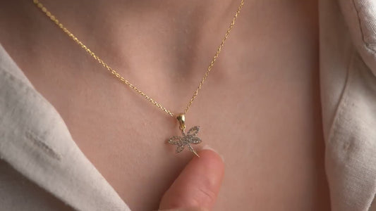 Dragonfly Necklace • 925 Sterling Silver • 14K Gold Plated • Zirconia Charm Pendant • Adjustable Chain Jewelry • Gift for Women & Girls