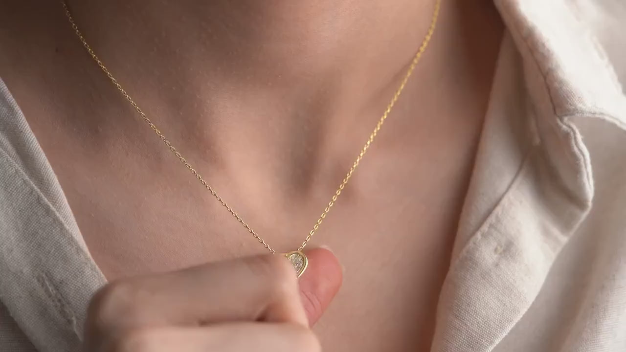 Heart Necklace • 925 Sterling Silver • Gold Plated • Zirconia Pave Pendant • Adjustable Chain Jewelry • Romantic Gift for Women & Girls