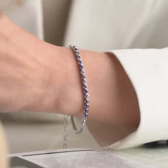 Evil Eye Bracelet • 925 Sterling Silver • 14K Gold Plated Option • Blue Enamel Protection Jewelry • Adjustable Minimalist Bracelet