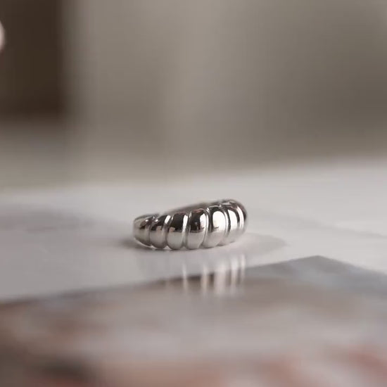 Chunky Dome Adjustable Ring - Handmade 925 Sterling Silver Gold Plated - Bold Vintage Style Band - Modern Statement Jewelry Gift for Her