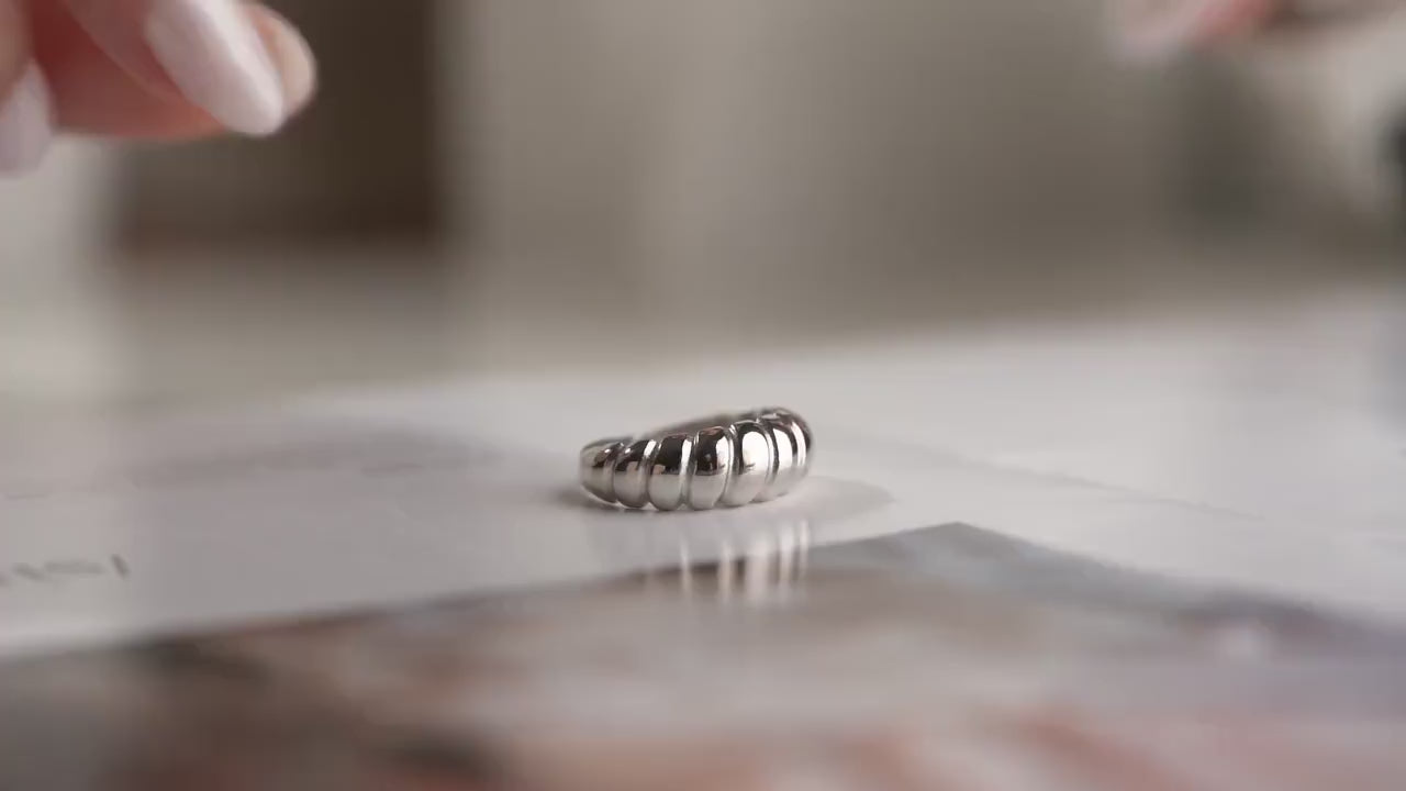 Chunky Dome Adjustable Ring - Handmade 925 Sterling Silver Gold Plated - Bold Vintage Style Band - Modern Statement Jewelry Gift for Her