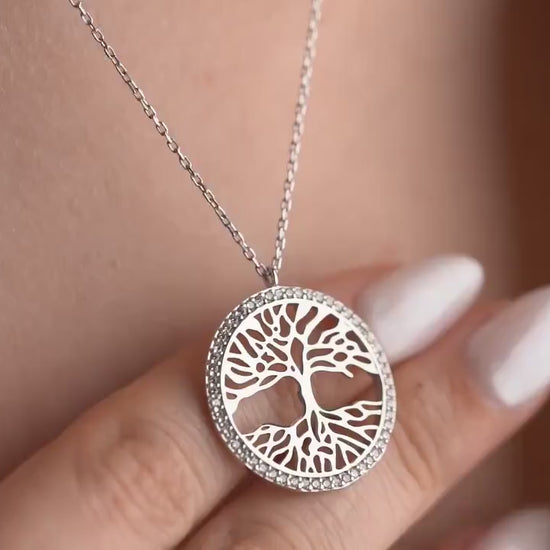 Tree of Life Pendant Necklace - Handmade 925 Sterling Silver 14K Gold Plated - Dainty Family Tree Jewelry - Spiritual Gift for Mom Women