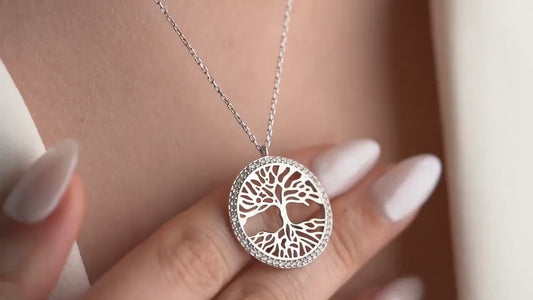 Tree of Life Pendant Necklace - Handmade 925 Sterling Silver 14K Gold Plated - Dainty Family Tree Jewelry - Spiritual Gift for Mom Women