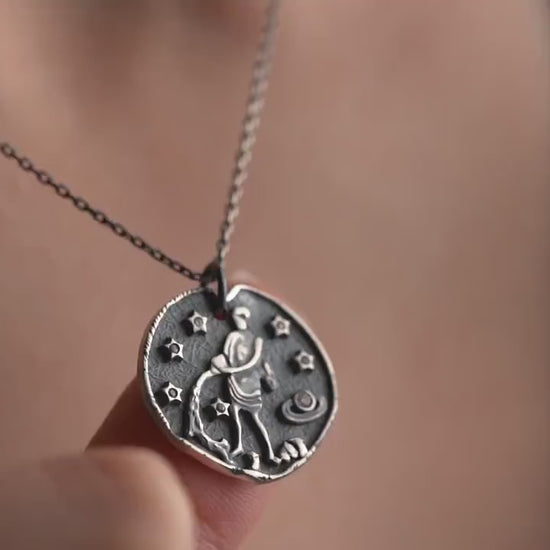 Aquarius Zodiac Necklace • 925 Sterling Silver & Gold Plated • Vintage Coin Pendant • Celestial Astrology Jewelry • Horoscope Gift for Her