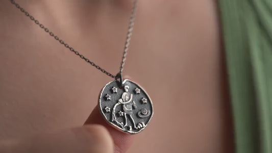 Aquarius Zodiac Necklace • 925 Sterling Silver & Gold Plated • Vintage Coin Pendant • Celestial Astrology Jewelry • Horoscope Gift for Her