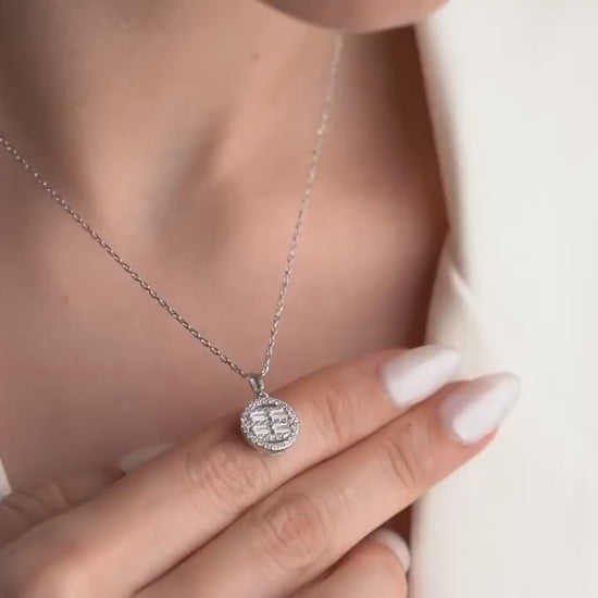 Zircon Round Pendant Necklace - Handmade 925 Sterling Silver Gold Plated - Minimalist Sparkling Jewelry - Elegant Gift for Her