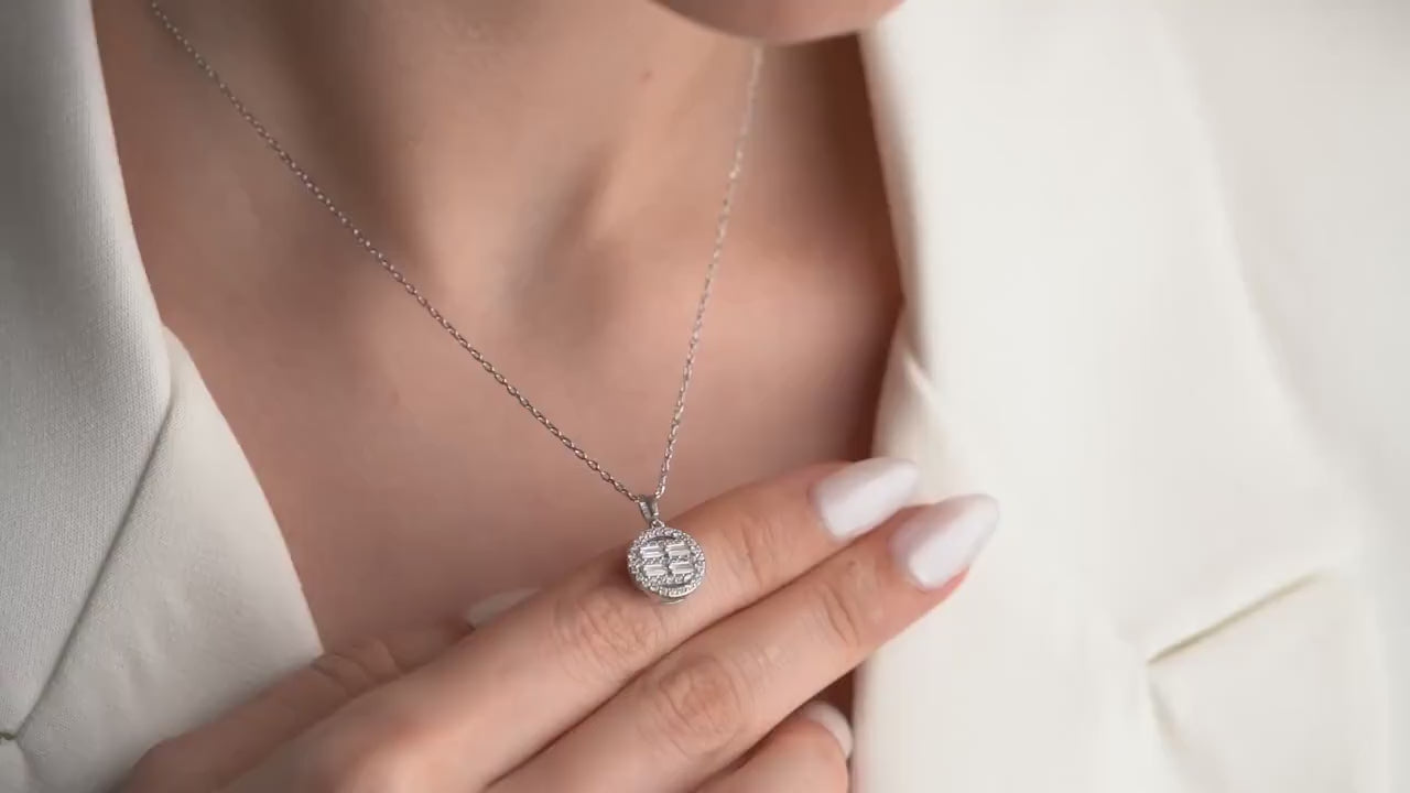 Zircon Round Pendant Necklace - Handmade 925 Sterling Silver Gold Plated - Minimalist Sparkling Jewelry - Elegant Gift for Her