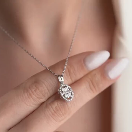 Baguette Oval Necklace - Handmade 925 Sterling Silver Gold Plated - Elegant Zircon Pendant - Dainty Timeless Jewelry Gift for Her