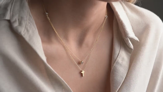Double Layer Cross Necklace • 925 Sterling Silver & Gold Plated • Zirconia Christian Jewelry • Minimalist Faith Pendant • Gift for Women