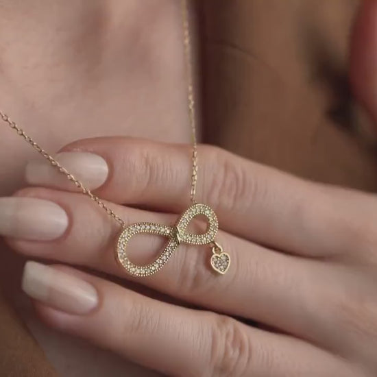 Infinity Necklace with Heart Charm • 925 Sterling Silver & Gold Plated • Dainty Pendant for Women • Elegant Symbolic Jewelry • Gift for Her