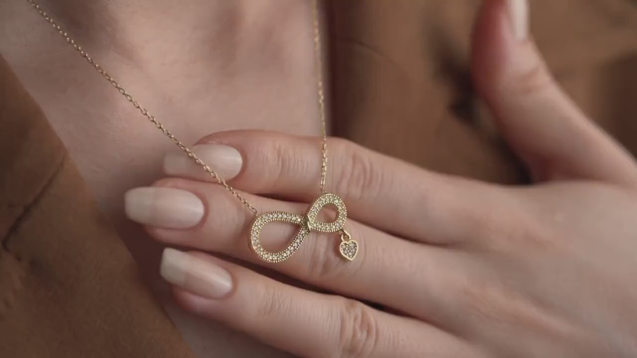 Infinity Necklace with Heart Charm • 925 Sterling Silver & Gold Plated • Dainty Pendant for Women • Elegant Symbolic Jewelry • Gift for Her