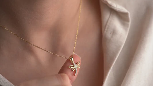 Dragonfly Necklace • 925 Sterling Silver • Gold Plated • Zirconia Insect Pendant • Nature Inspired Jewelry • Gift for Women & Girls