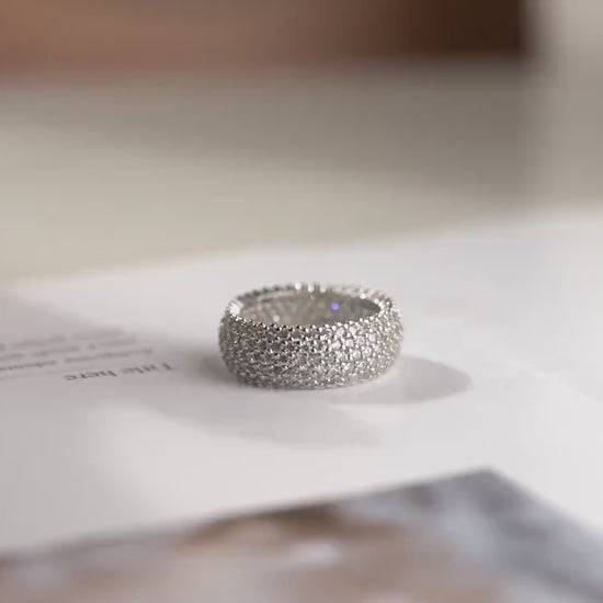 Luxury Full Eternity Ring • 925 Sterling Silver Pave Band • CZ, Turquoise Statement Ring • Wedding, Cocktail & Anniversary Jewelry