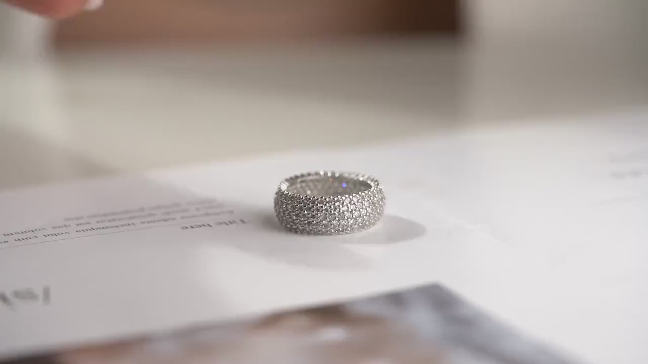 Luxury Full Eternity Ring • 925 Sterling Silver Pave Band • CZ, Turquoise Statement Ring • Wedding, Cocktail & Anniversary Jewelry