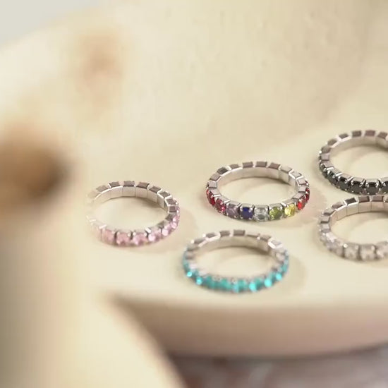 Birthstone Eternity Ring - Handmade 925 Sterling Silver - Stackable Minimalist Design - Anniversary Jewelry Birthday Gift for Her