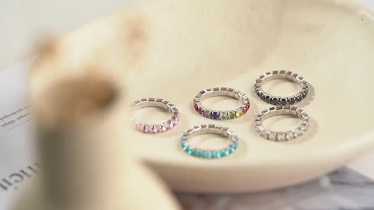 Birthstone Eternity Ring - Handmade 925 Sterling Silver - Stackable Minimalist Design - Anniversary Jewelry Birthday Gift for Her