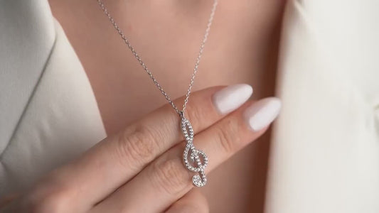 Treble Clef Necklace • 925 Sterling Silver & Gold Plated • Music Note Pendant • Cubic Zirconia Jewelry • Gift for Music Lovers