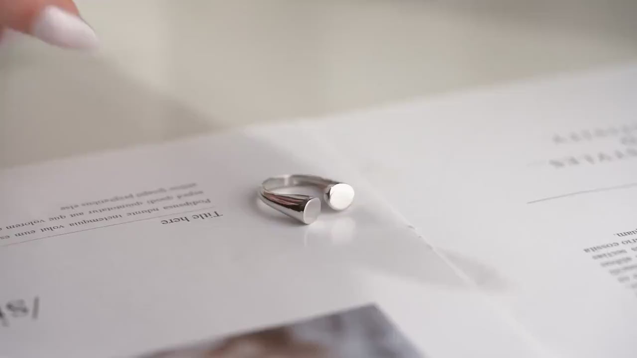 Minimalist Open Ring - Handmade 925 Sterling Silver Gold Plated - Adjustable Dainty Band - Modern Statement Jewelry Gift for Her