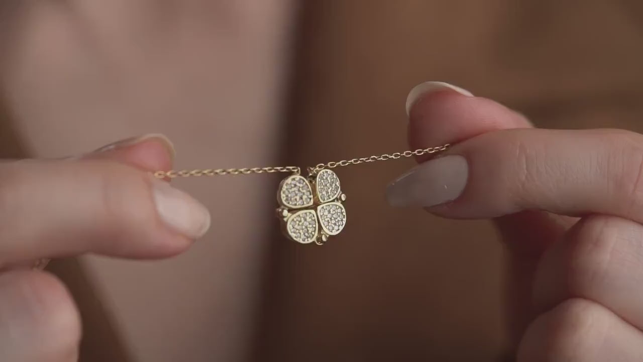 Convertible Heart Clover Necklace • 925 Sterling Silver & Gold Plated • Magnetic Transforming Pendant • Adjustable Chain Jewelry