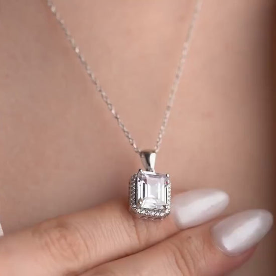 Emerald Cut Solitaire Pendant - Handmade 925 Sterling Silver Gold Plated - Classic Zircon Necklace - Elegant Jewelry Gift for Her