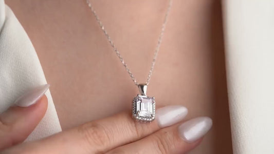 Emerald Cut Solitaire Pendant - Handmade 925 Sterling Silver Gold Plated - Classic Zircon Necklace - Elegant Jewelry Gift for Her