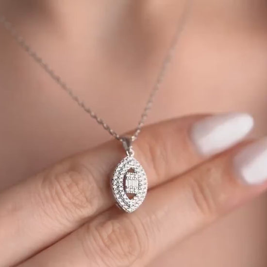 Marquise Baguette Pendant - Handmade 925 Sterling Silver Gold Plated - Dainty Zircon Necklace - Elegant Jewelry Gift for Her