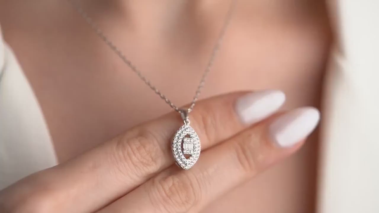 Marquise Baguette Pendant - Handmade 925 Sterling Silver Gold Plated - Dainty Zircon Necklace - Elegant Jewelry Gift for Her