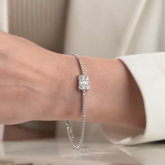 Baguette Tennis Bracelet - Handmade 925 Sterling Silver Gold Plated - Adjustable CZ Slider Bracelet - Elegant Dainty Jewelry Gift for Her