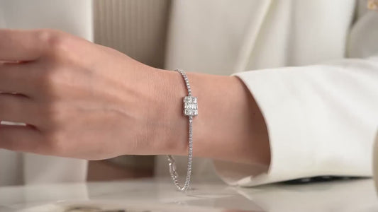 Baguette Tennis Bracelet - Handmade 925 Sterling Silver Gold Plated - Adjustable CZ Slider Bracelet - Elegant Dainty Jewelry Gift for Her