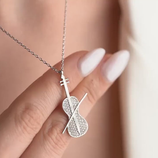 Violin Necklace - Handmade 925 Sterling Silver Pendant - Elegant Musician Jewelry - Orchestra Instrument Charm - Gift for Music Lovers