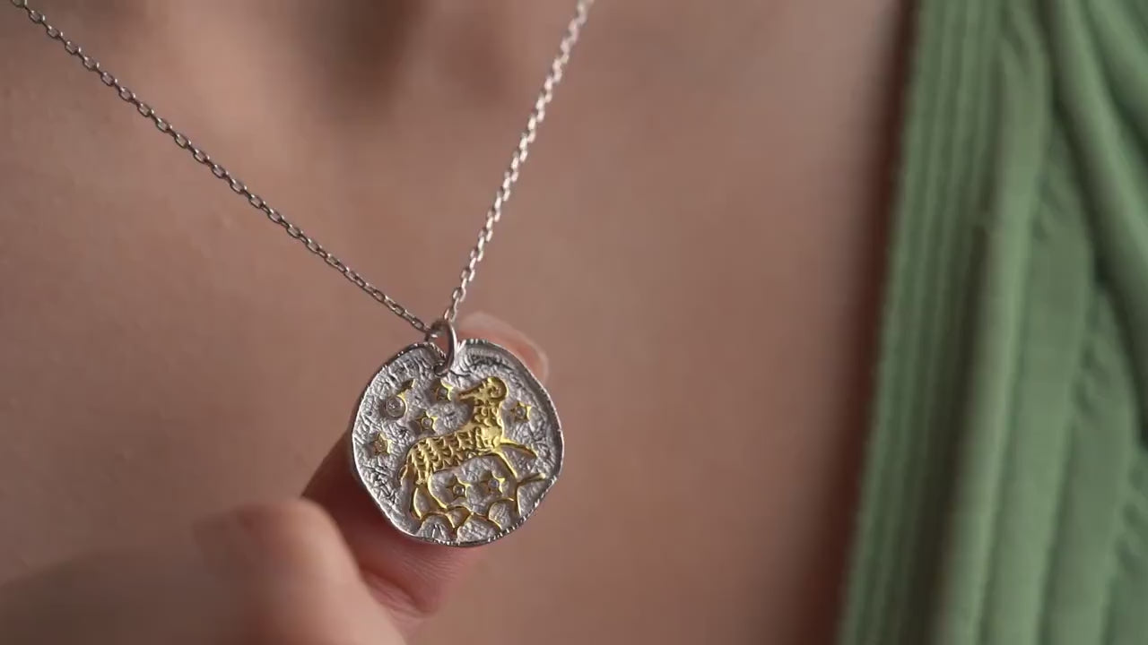 Aries Zodiac Necklace • 925 Sterling Silver • Gold-Plated Astrology Pendant • Ram Horoscope Jewelry • Aries Gift for Her