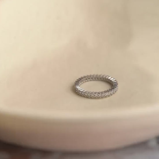 Eternity Band Ring - Handmade 925 Sterling Silver - Baguette & Round Zircon Stones - Classic Wedding Band - Elegant Jewelry for Women