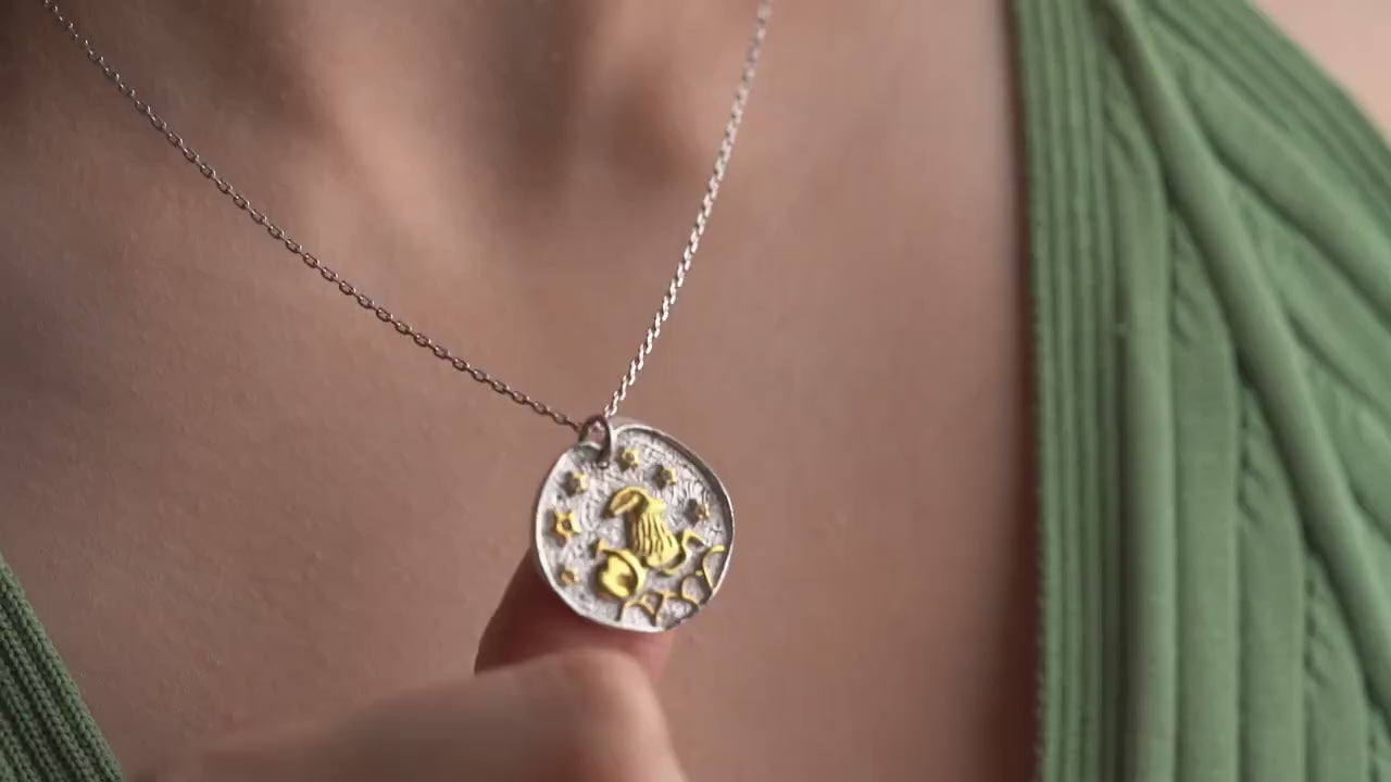 Capricorn Zodiac Necklace • 925 Sterling Silver & Gold Plated • Coin Medallion Pendant • Astrology Celestial Jewelry • Gift for Her