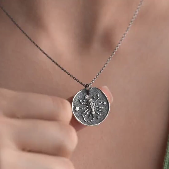 Scorpio Zodiac Sign Necklace - Handmade 925 Sterling Silver - 14K Gold or Oxidized Finish - 12 Horoscope Designs - Gift for Astrology Lovers
