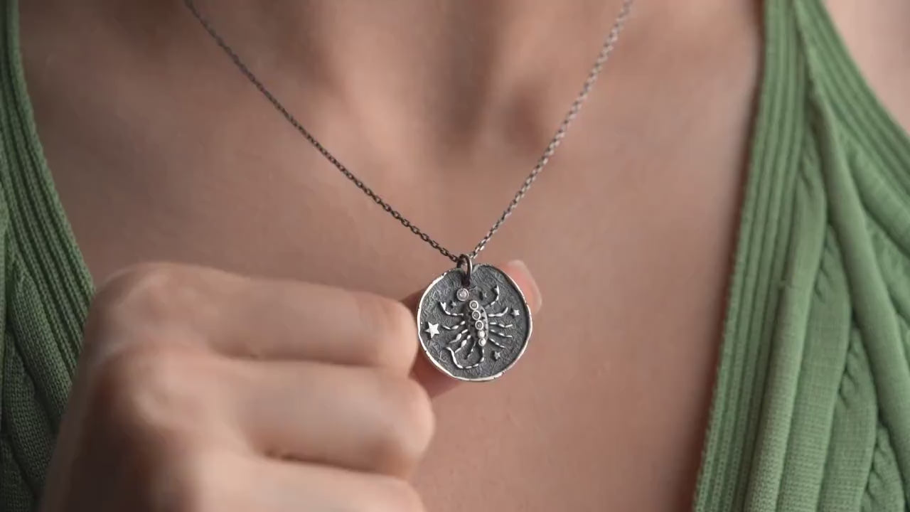 Scorpio Zodiac Sign Necklace - Handmade 925 Sterling Silver - 14K Gold or Oxidized Finish - 12 Horoscope Designs - Gift for Astrology Lovers