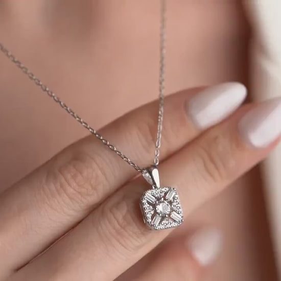 Vintage CZ Pendant Necklace - Handmade 925 Sterling Silver - Gold or Silver Option - Luxury Timeless Jewelry - Elegant Gift for Her