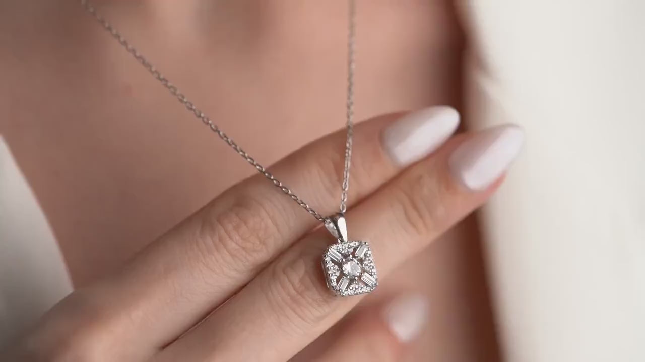 Vintage CZ Pendant Necklace - Handmade 925 Sterling Silver - Gold or Silver Option - Luxury Timeless Jewelry - Elegant Gift for Her