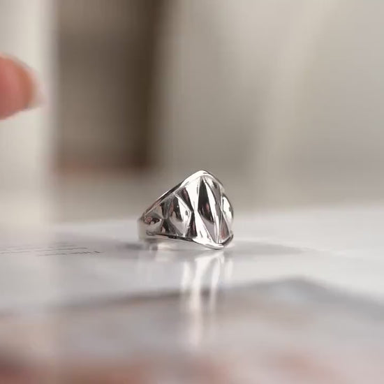 Geometric Adjustable Ring - Handmade 925 Sterling Silver - Bold Statement Ring - Textured Chunky Band - Modern Minimalist Jewelry