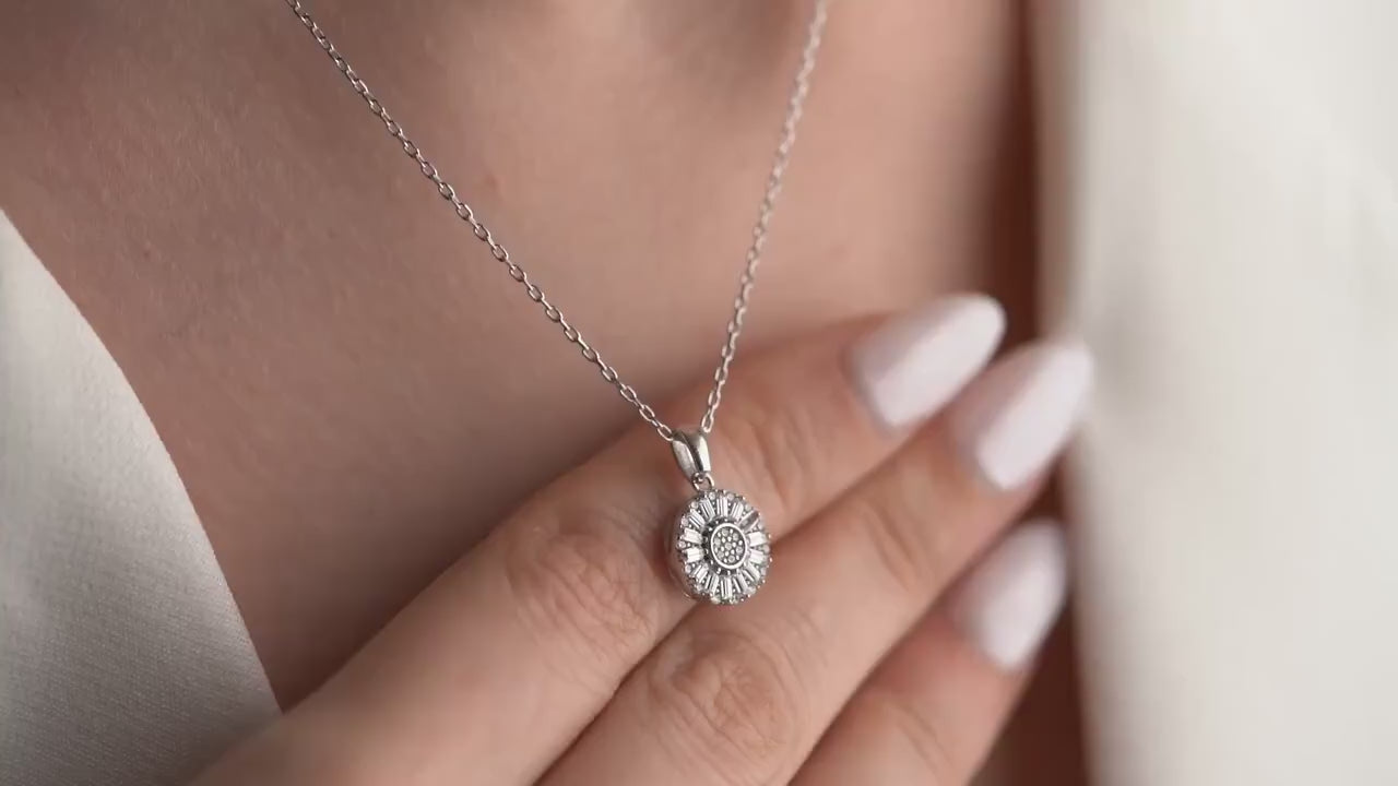 Sunburst Pendant Necklace - Handmade 925 Sterling Silver Gold Plated - Radiant Halo Design - Dainty Elegant Jewelry Gift for Her
