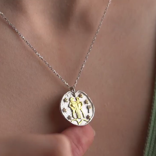 Gemini Zodiac Sign Necklace - Handmade 925 Sterling Silver - 14K Gold or Oxidized Finish - 12 Horoscope Designs - Gift for Astrology Lovers