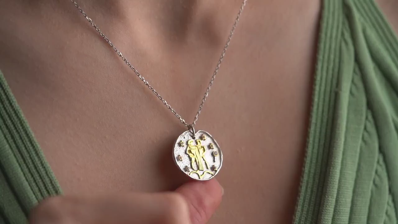 Gemini Zodiac Sign Necklace - Handmade 925 Sterling Silver - 14K Gold or Oxidized Finish - 12 Horoscope Designs - Gift for Astrology Lovers