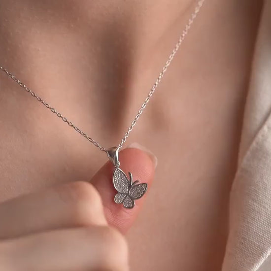 Butterfly Pendant Necklace - 925 Sterling Silver - Dainty CZ Charm - Nature Inspired Jewelry Gift - Elegant Necklace for Her