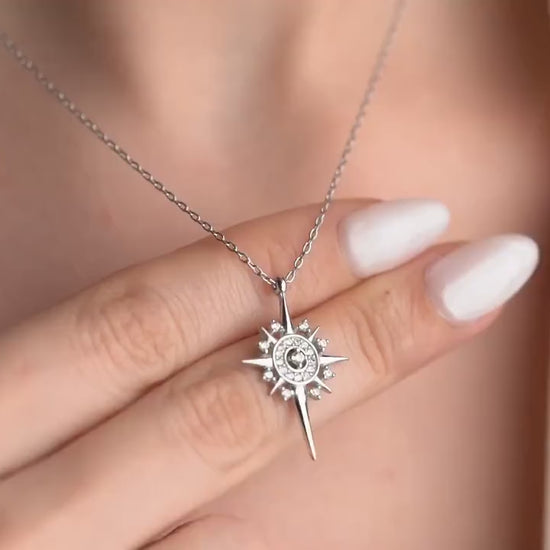 North Star Necklace - Handmade 925 Sterling Silver Gold Plated - Celestial CZ Pendant - Dainty Cosmic Jewelry - Brilliant Gift for Her