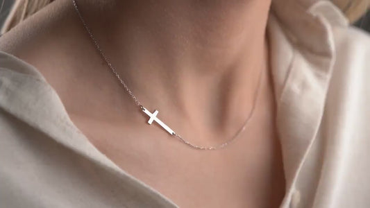 Minimalist Cross Necklace - 925 Sterling Silver Christian Jewelry - Dainty Sideways Cross - Faith Necklace Baptism Gift for Women