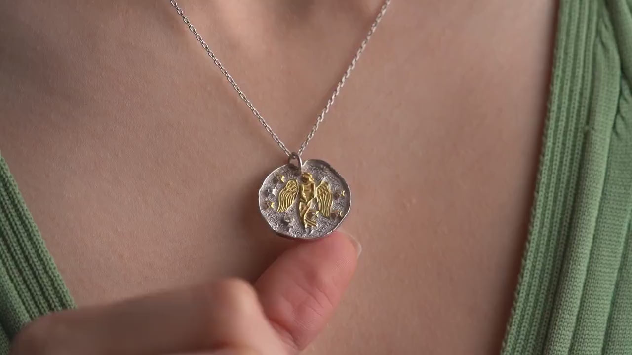 Virgo Zodiac Necklace - Handmade 925 Sterling Silver - 14K Gold or Oxidized Finish - Horoscope Jewelry - Gift for Her
