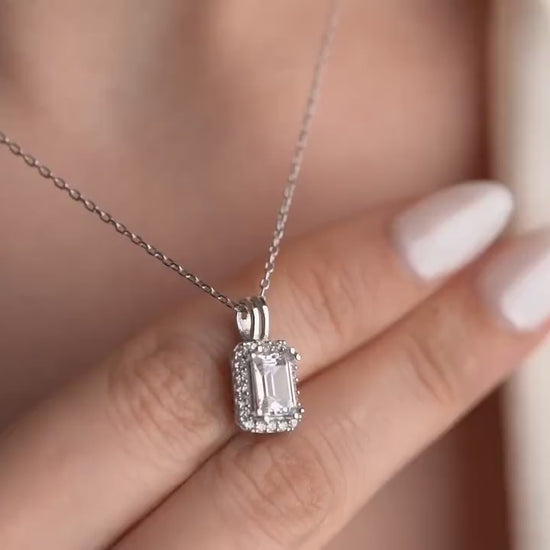 Emerald Cut Baguette Pendant - Handmade 925 Sterling Silver Gold Plated - CZ Necklace - Elegant Timeless Jewelry Gift for Her
