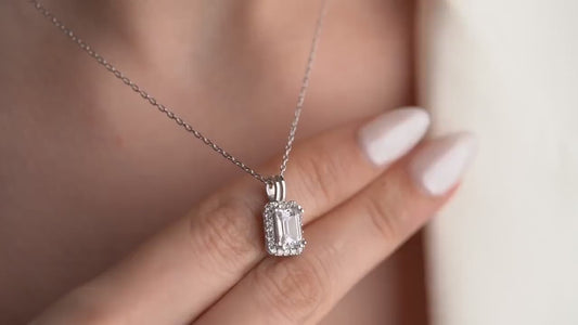 Emerald Cut Baguette Pendant - Handmade 925 Sterling Silver Gold Plated - CZ Necklace - Elegant Timeless Jewelry Gift for Her