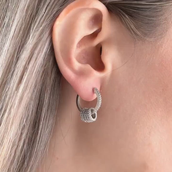 Gold & Silver Hoop Earrings - Handmade 925 Sterling Silver Huggie Hoops - Triple Interlocking Zircon Rings - Sparkling Jewelry Gift for Her